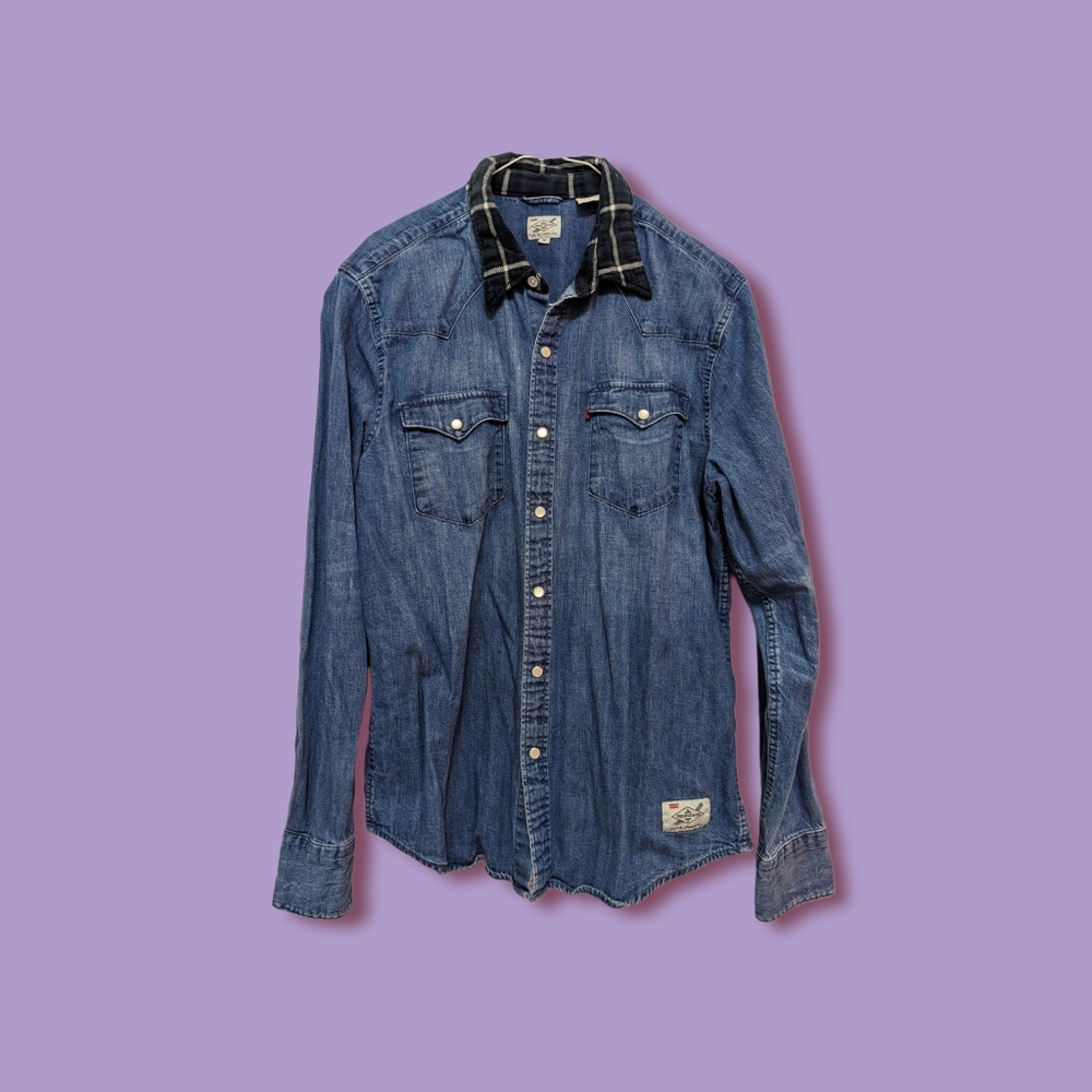 Levi's x Justin Timberlake Fresh Leaves Western Flannel/Denim Shirt in M…